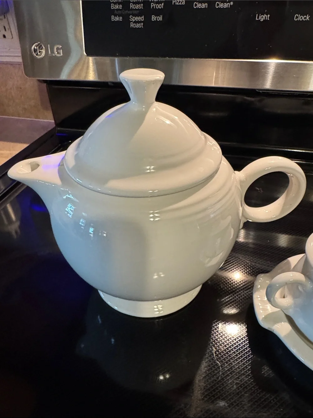 Fiestaware White Teapot with Sugar and Creamer plus Tray - Picture 3 of 10